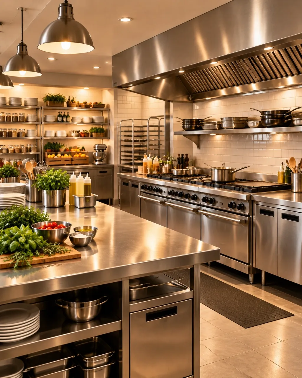 Bright, fully equipped commercial kitchen